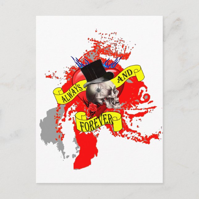 Romatic skull and heart tattoo design postcard (Front)