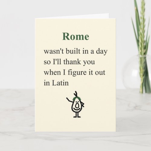 Rome A Funny Thank You Poem Card