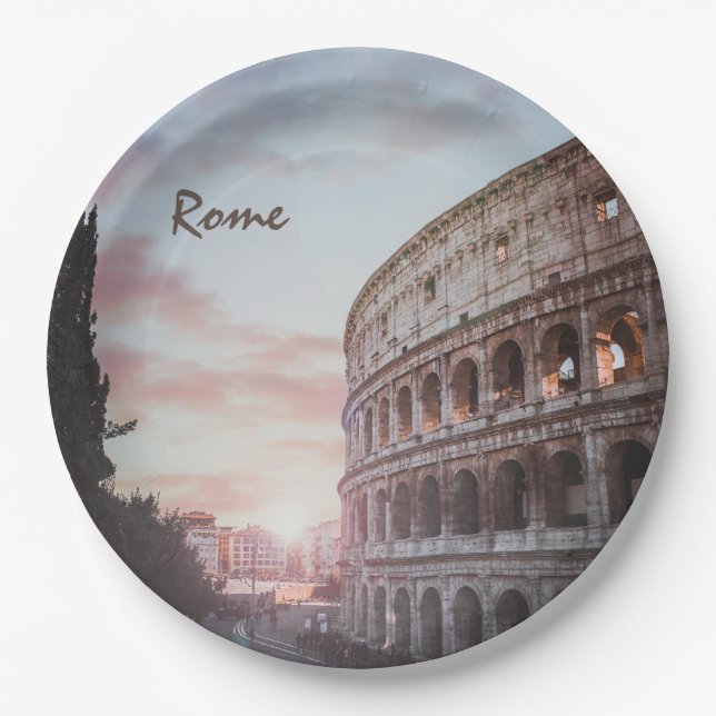 Rome Ancient Architecture sunset cityscape Paper Plates (Front)
