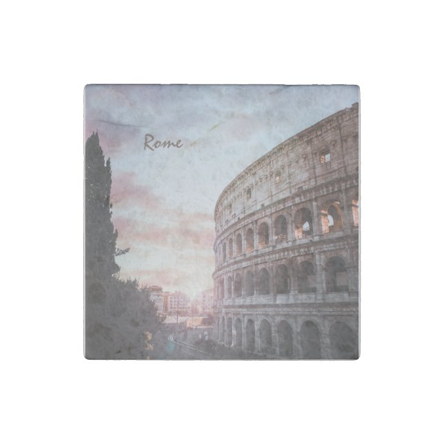 Rome Ancient Architecture sunset cityscape Stone Magnet (Front)