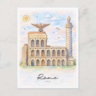 Rome Architecture Watercolor Italy Travel Holiday Postcard