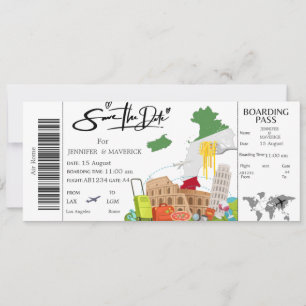 Rome Boarding Pass Save the Date ticket Invitation