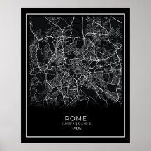 Rome City Map - Rome Black Map Poster