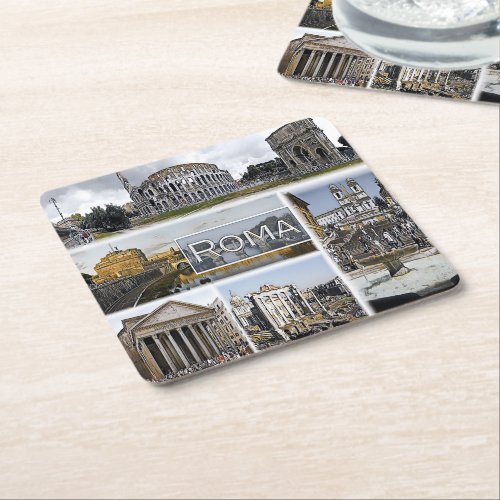 Rome  Colosseum _ Arch of Constantine _ Pantheon Square Paper Coaster