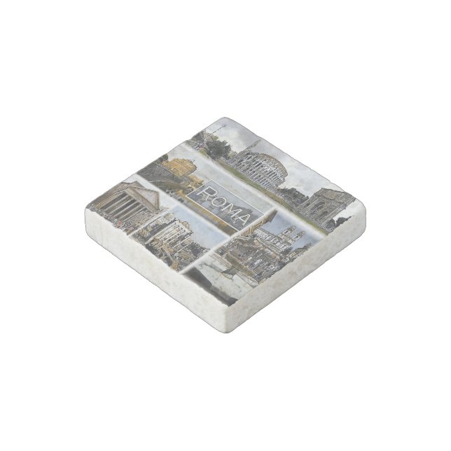 Rome ^ Colosseum - Arch of Constantine - Pantheon Stone Magnet (Angled)