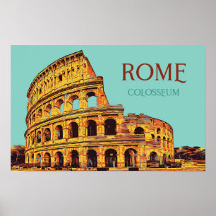 Rome colosseum illustration Italy Postcard Poster