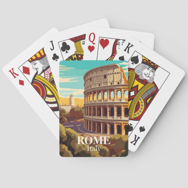 Rome Colosseum Italy Travel Illustration Poker Cards (Back)