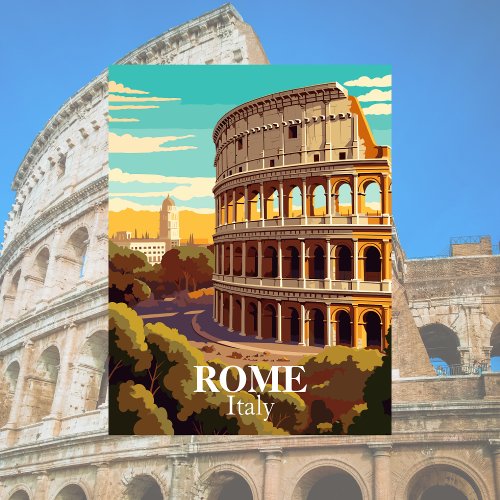 Rome Colosseum Italy Travel Illustration Postcard