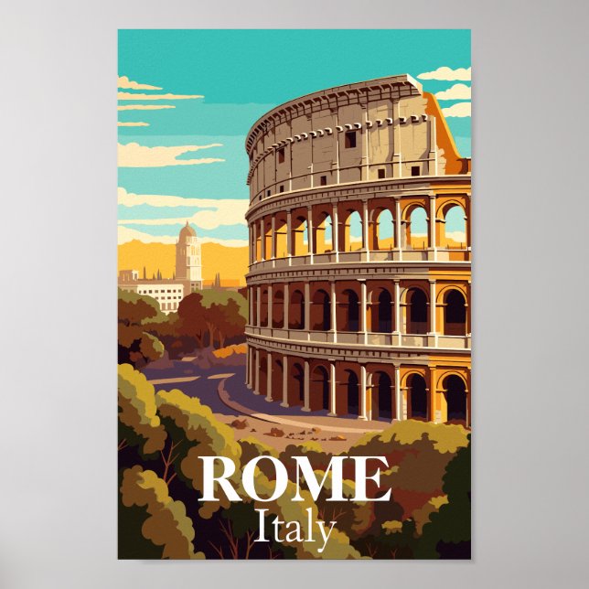 Rome Colosseum Italy Travel Illustration Poster (Front)