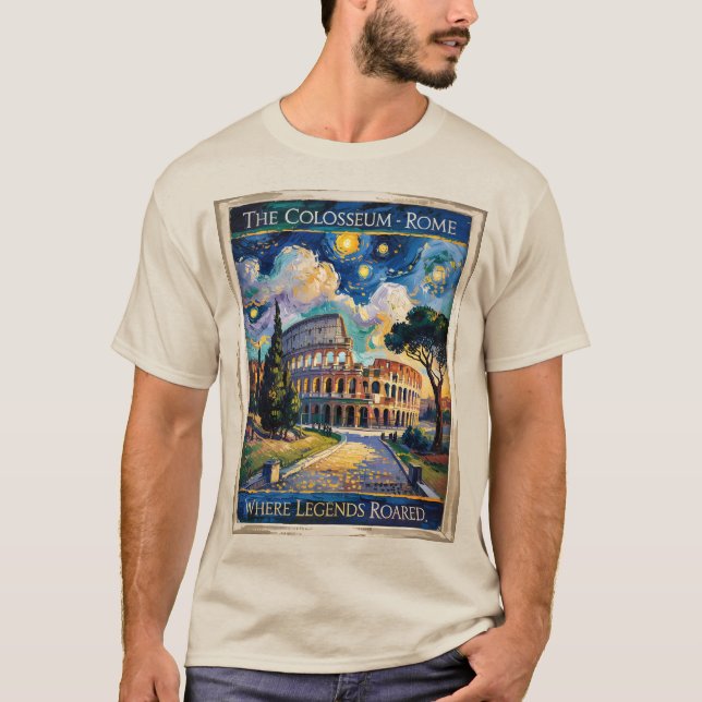 Rome Colosseum Itlay Landmark Retro Van Gogh Art T-Shirt (Front)