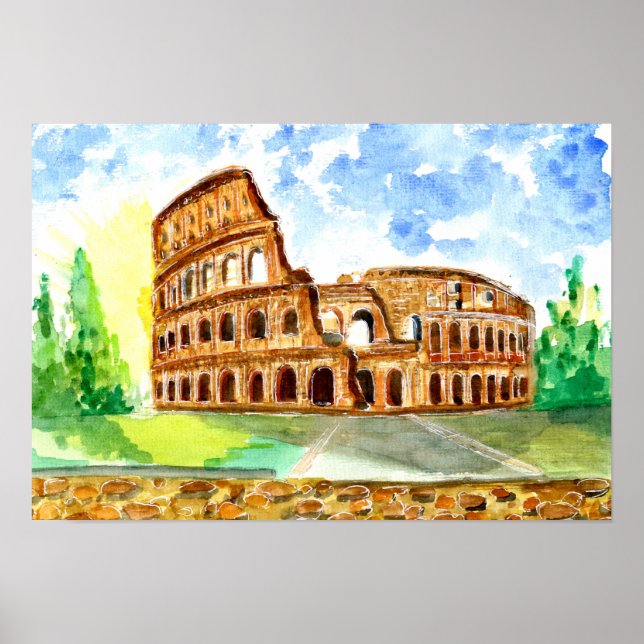 Rome Colosseum Watercolor Poster (Front)