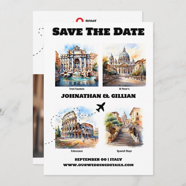 Rome destination wedding tourist attractions photo save the date (Front/Back)