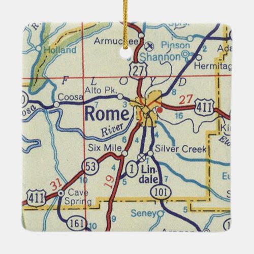 Rome Georgia Vintage Map Ceramic Ornament