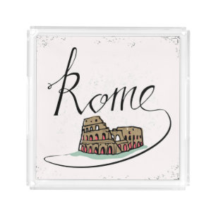 Rome Hand Lettered Design Acrylic Tray