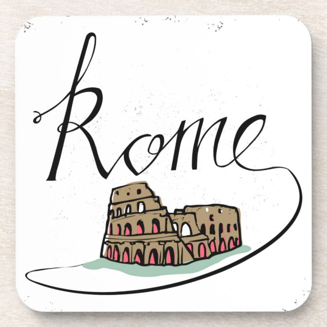Rome Hand Lettered Design Drink Coaster (Front)