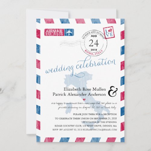 Rome Italy Airmail Wedding Reception RSVP Card