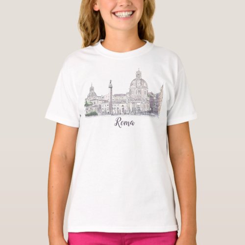 Rome Italy Ancient Architecture Pen  Ink Drawing T_Shirt