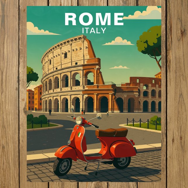 Rome Italy Ancient Colosseum & Retro Scooter Postcard (Rome Italy Ancient Colosseum & Retro Scooter Postcard)