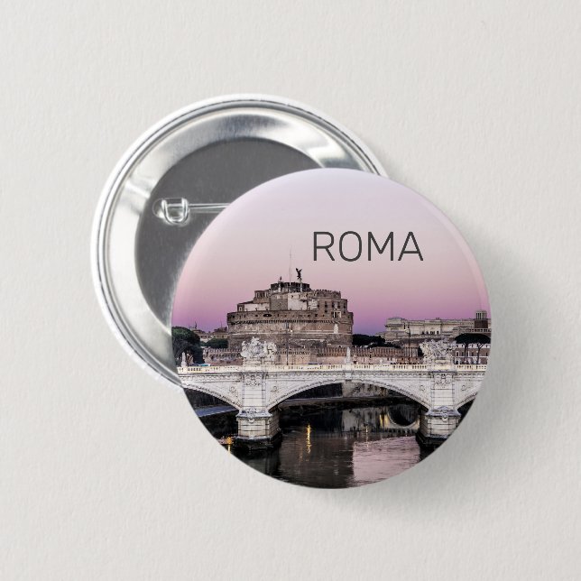 Rome Italy Castel Sant'Angelo Bridge Sunset Button (Front & Back)