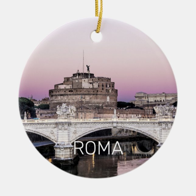 Rome Italy Castel Sant'Angelo Bridge Sunset Ceramic Ornament (Front)