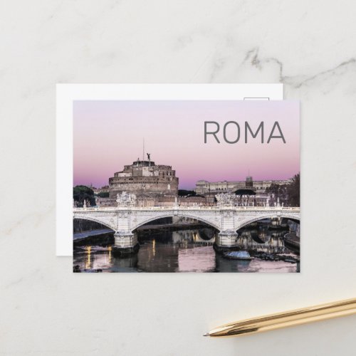Rome Italy Castel SantAngelo Bridge Sunset Holiday Postcard