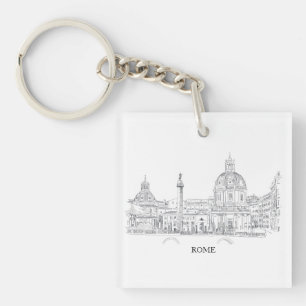 Rome Italy City Architecture Pen and Ink Drawing Keychain