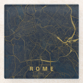 Rome Italy City Map Minimal Design Glass Coaster