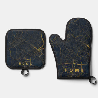 Rome Italy City Map Minimal Design Oven Mitt & Pot Holder Set