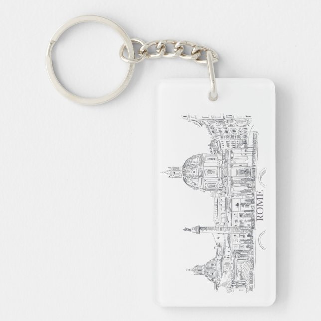 Rome Italy City Scene with Dome and Obelisk Sketch Keychain (Front)