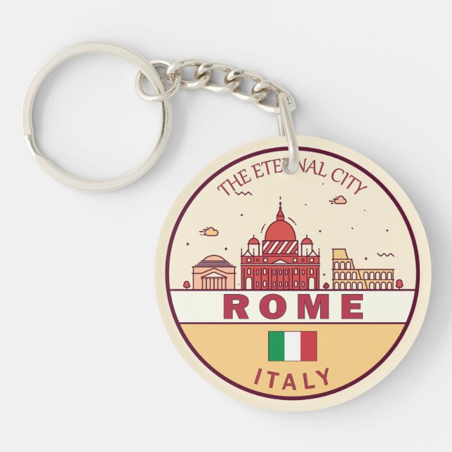 Rome Italy City Skyline Emblem Keychain (Front)