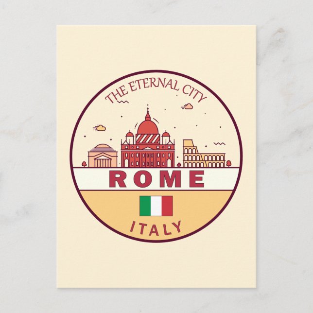 Rome Italy City Skyline Emblem Postcard (Front)