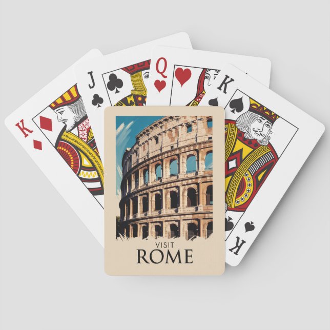 Rome Italy Colosseum Illustration Travel Art Poker Cards (Back)