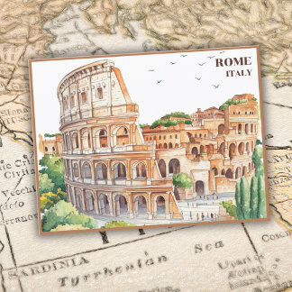 Rome Italy Colosseum Travel Art Cartoon  Postcard