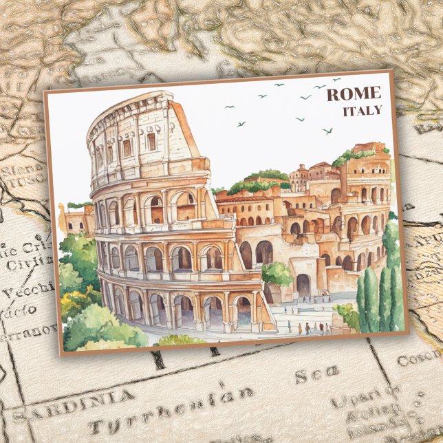 Rome Italy Colosseum Travel Art Cartoon  Postcard (Creator Uploaded)