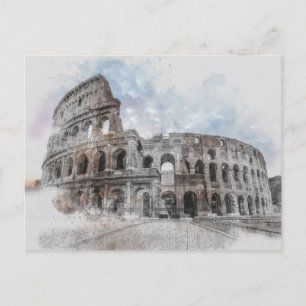 Rome Italy Colosseum Travel Art Vintage Announcement Postcard