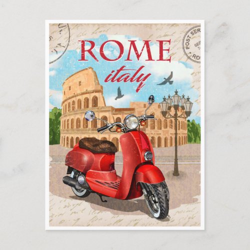 Rome Italy Colosseum Travel Art Vintage city Postcard