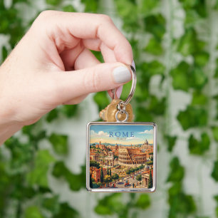 Rome Italy Colosseum Travel Art Vintage Keychain