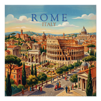 Rome Italy Colosseum Travel Art Vintage Poster