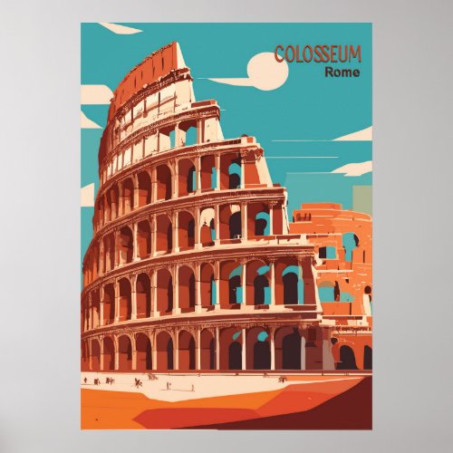 Rome Italy Colosseum Travel Art Vintage Poster