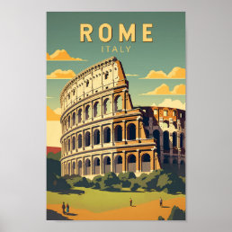 Rome Italy Colosseum Travel Art Vintage Poster