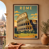 Rome Italy Colosseum Travel Art Vintage Poster