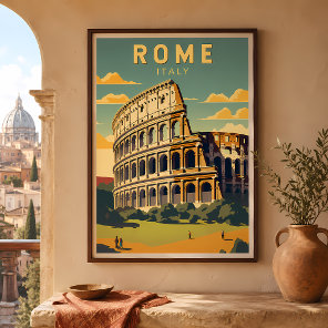 Rome Italy Colosseum Travel Art Vintage Poster
