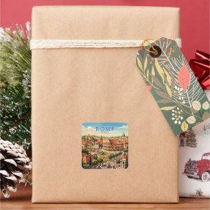Rome Italy Colosseum Travel Art Vintage Square Sticker