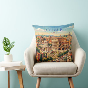 Rome Italy Colosseum Travel Art Vintage Throw Pillow