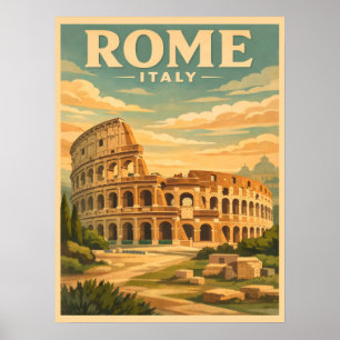 Rome Italy Colosseum Vintage Travel Postcard Poster