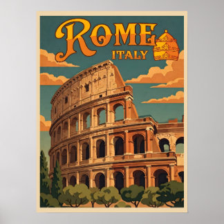 Rome Italy Colosseum Vintage Travel Poster