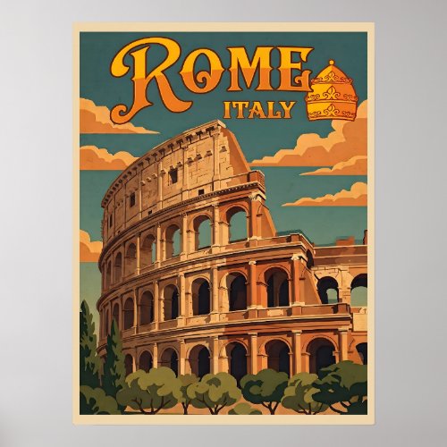 Rome Italy Colosseum Vintage Travel Poster