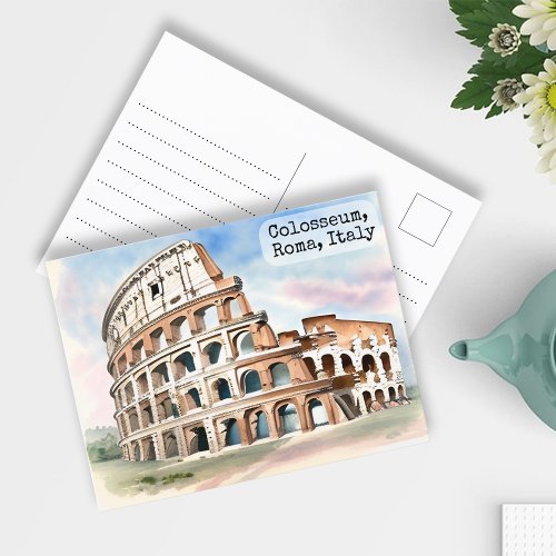 Rome Italy Colosseum Vintage Watercolor Travel Postcard