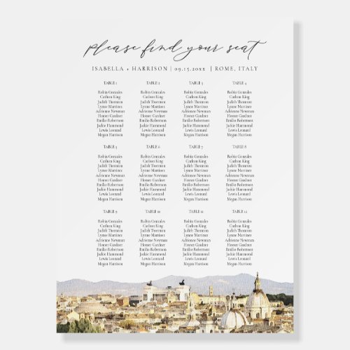 Rome Italy Destination Wedding Seating Chart Foam Board