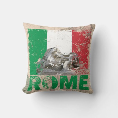 Rome Italy Distressed Flag on Vintage Europe Map Throw Pillow